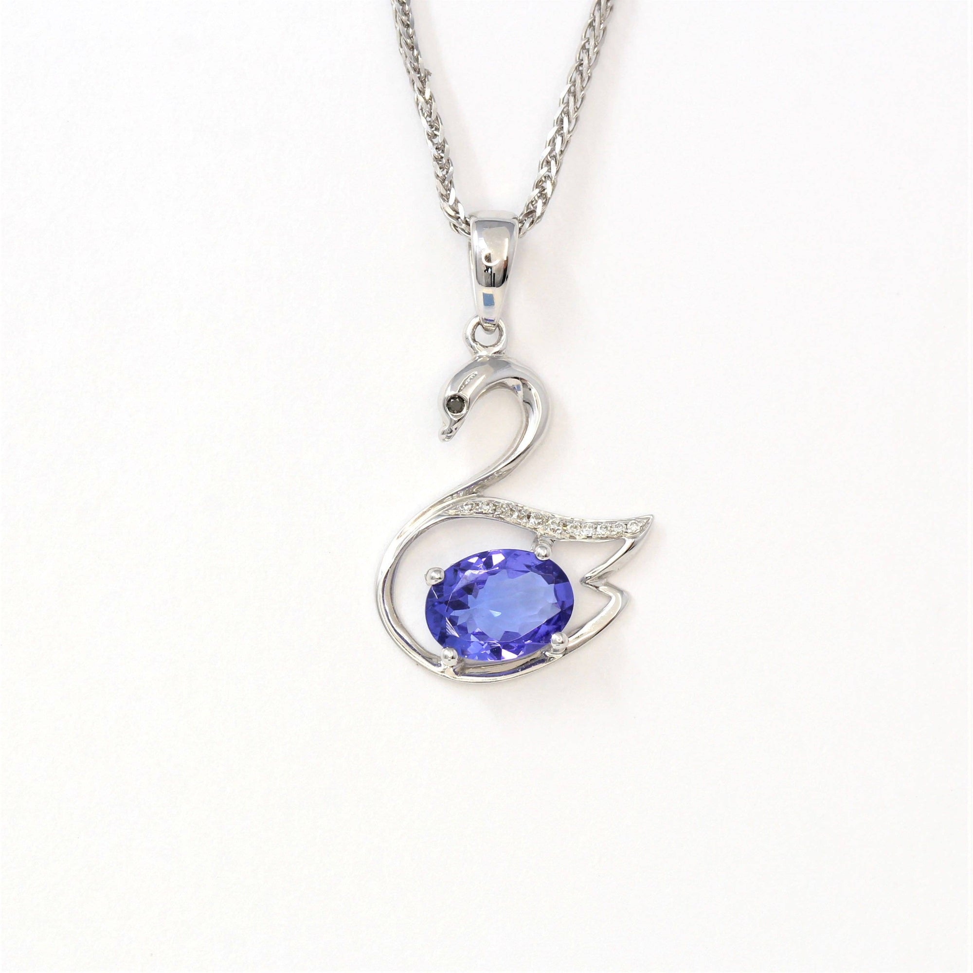 Baikalla Jewelry Gemstone Pendant Necklace Baikalla™ &quot;Love Swan&quot; 18k White Gold &amp; Genuine Tanzanite Swan Pendant Necklace