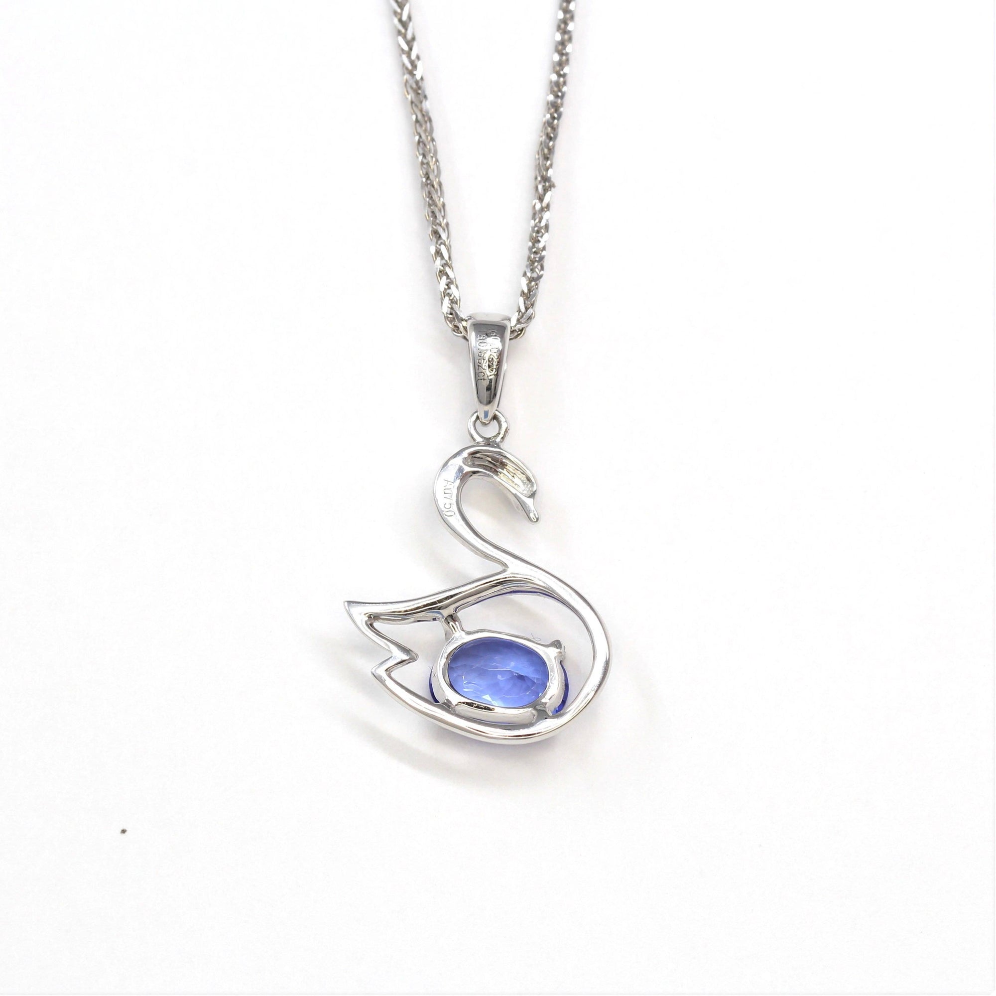 Baikalla Jewelry Gemstone Pendant Necklace Baikalla™ "Love Swan" 18k White Gold & Genuine Tanzanite Swan Pendant Necklace