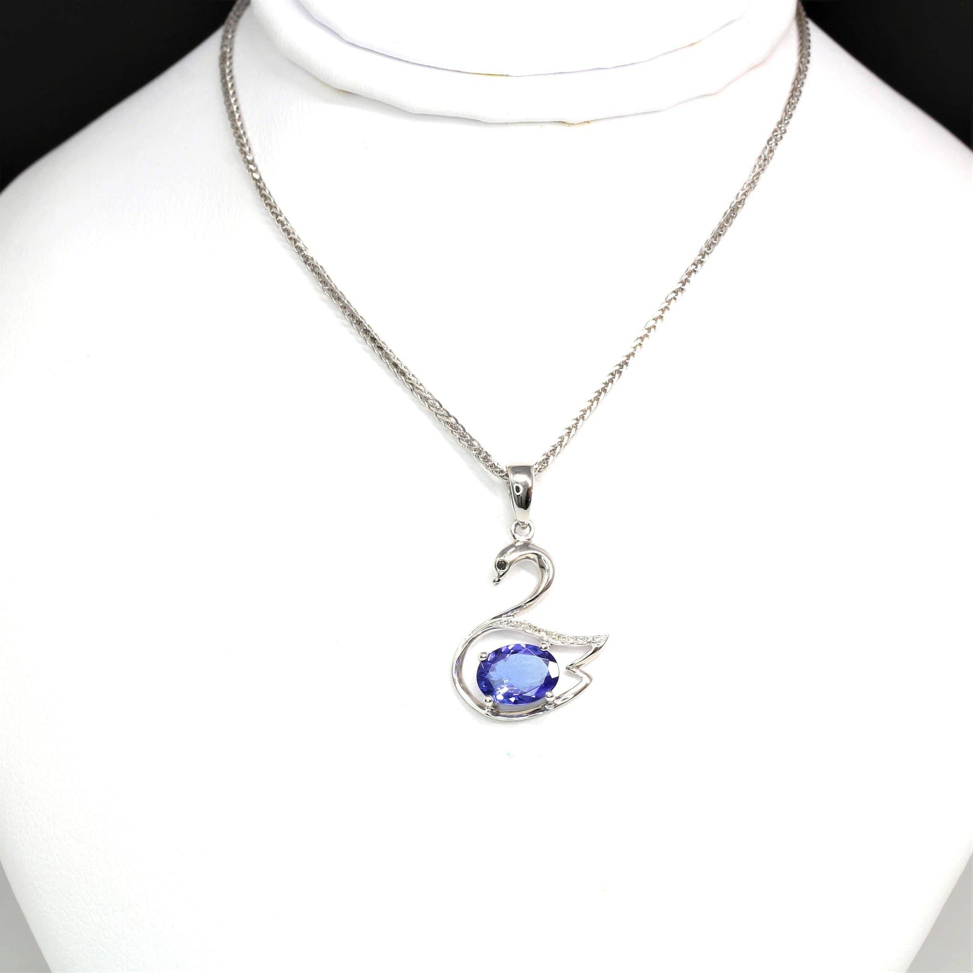 Baikalla Jewelry Gemstone Pendant Necklace Baikalla™ "Love Swan" 18k White Gold & Genuine Tanzanite Swan Pendant Necklace