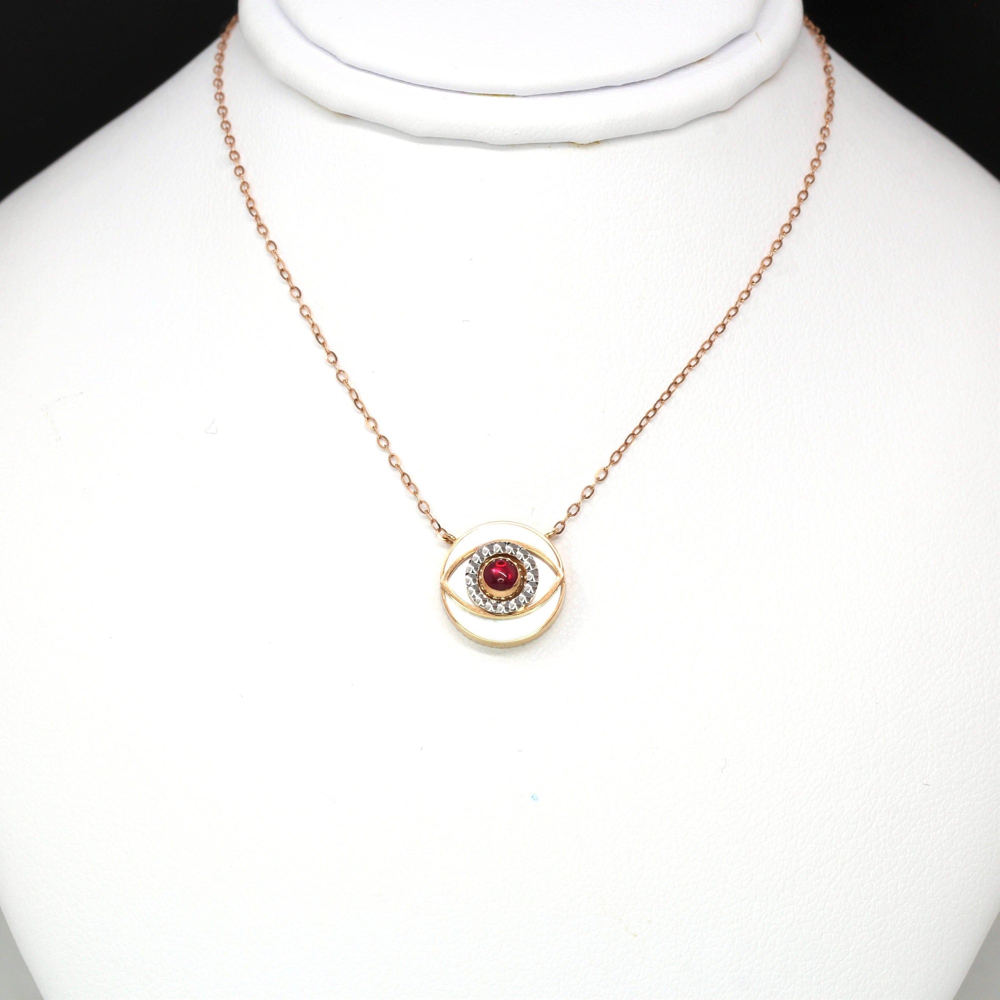 Baikalla Jewelry Gemstone Pendant Necklace Baikalla™ 18K Rose Gold &amp; Ruby Diamond Evil Eyes Pendant Necklace (4 in 1)