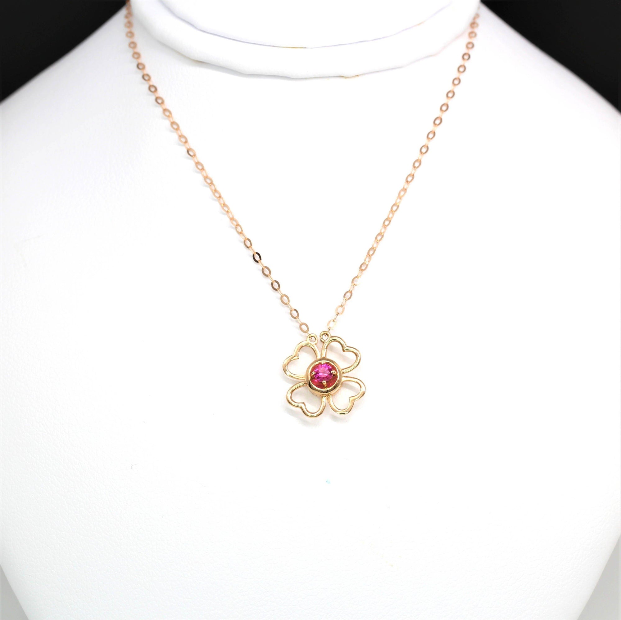 Baikalla Jewelry Gemstone Pendant Necklace Baikalla™ &quot;Lucky 4 Leaf Clover&quot; 18K Rose Gold &amp; Ruby &amp; Diamond Pendant Necklace (4 in 1)