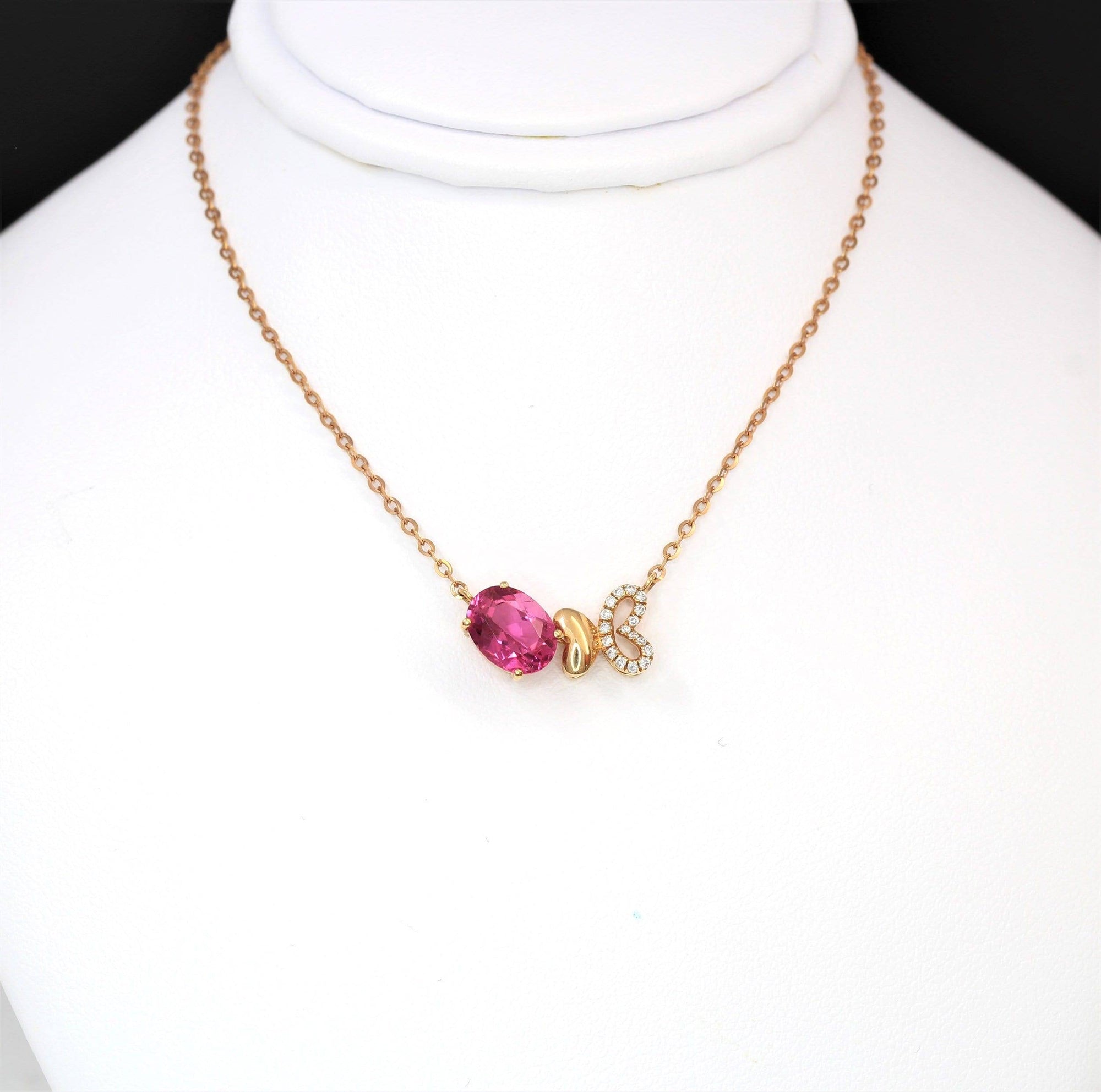 Baikalla Jewelry Gemstone Pendant Necklace Baikalla™ &quot;Butterfly Tourmaline&quot; 18K Rose Gold Baby Pink Tourmaline &amp; 1/5 CTW Diamond Pendant Necklace