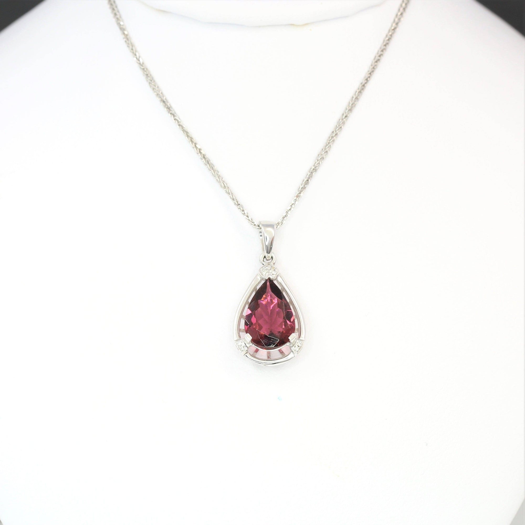 Baikalla Jewelry Gold Gemstone Pendant 18k White Gold Tourmaline &amp; Diamonds Tear Drop Pendant Necklace