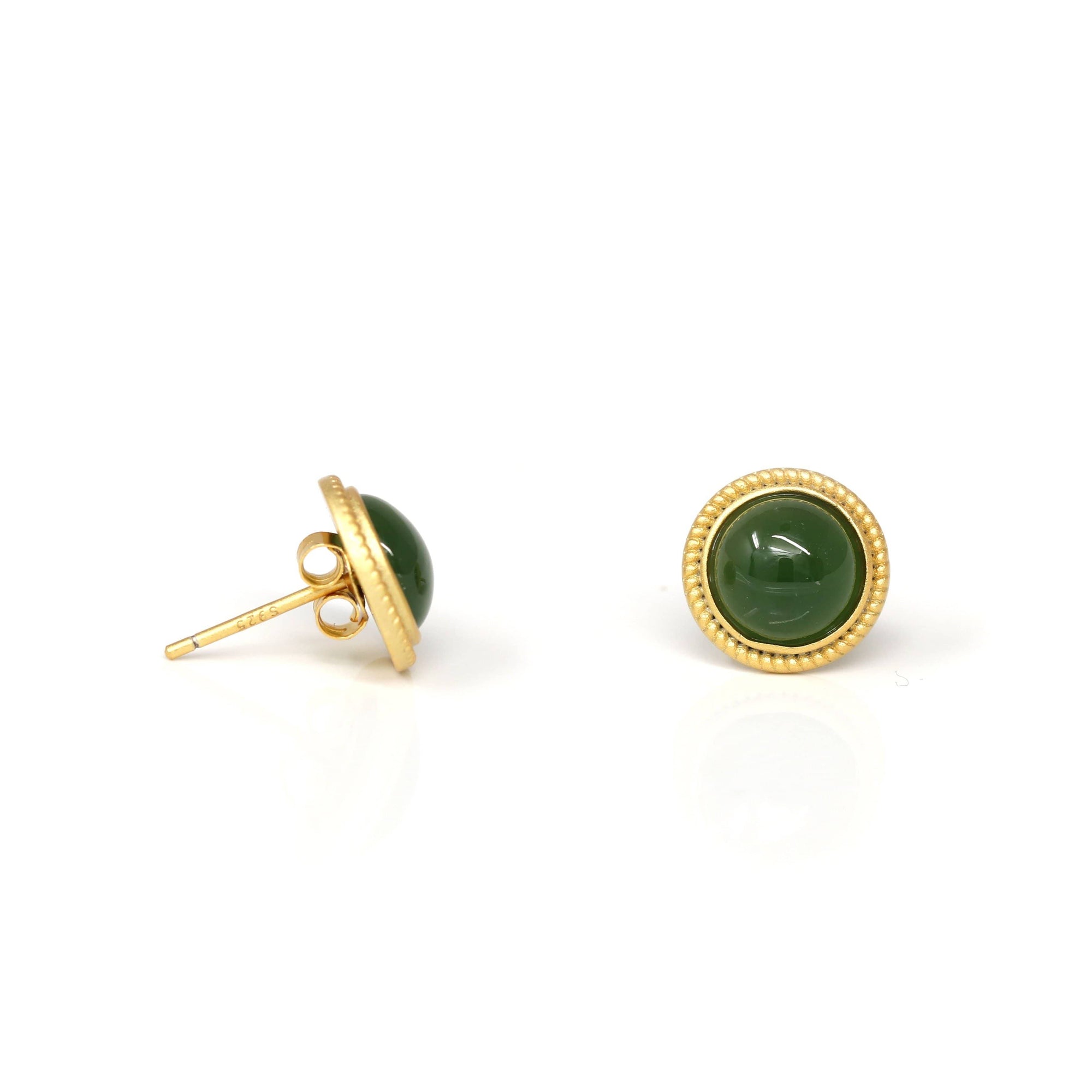 Baikalla Jewelry Silver Gemstone Earrings Baikalla™ &#39;Classic Studs&quot; Gold Plated Sterling Silver Real Green Jade Stud Earrings