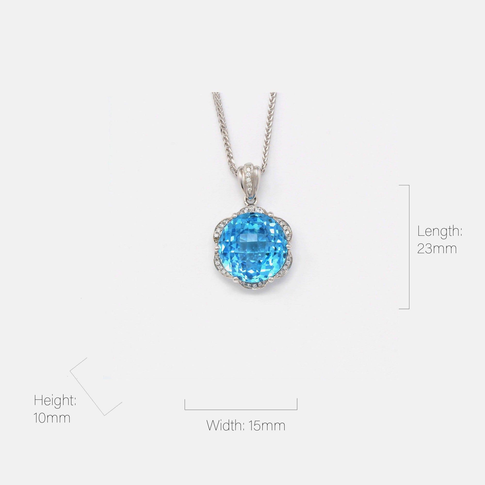 Baikalla Jewelry Gemstone Pendant Necklace 18k White Gold Genuine Swiss Blue Topaz &amp; Diamonds Pendant Necklace