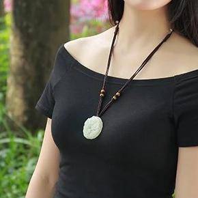 Baikalla Jewelry Jade Carving Necklace Genuine Nephrite White Jade Dragon & Phoenix Pendant Necklace