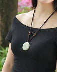 Baikalla Jewelry Jade Carving Necklace Genuine Nephrite White Jade Dragon & Phoenix Pendant Necklace