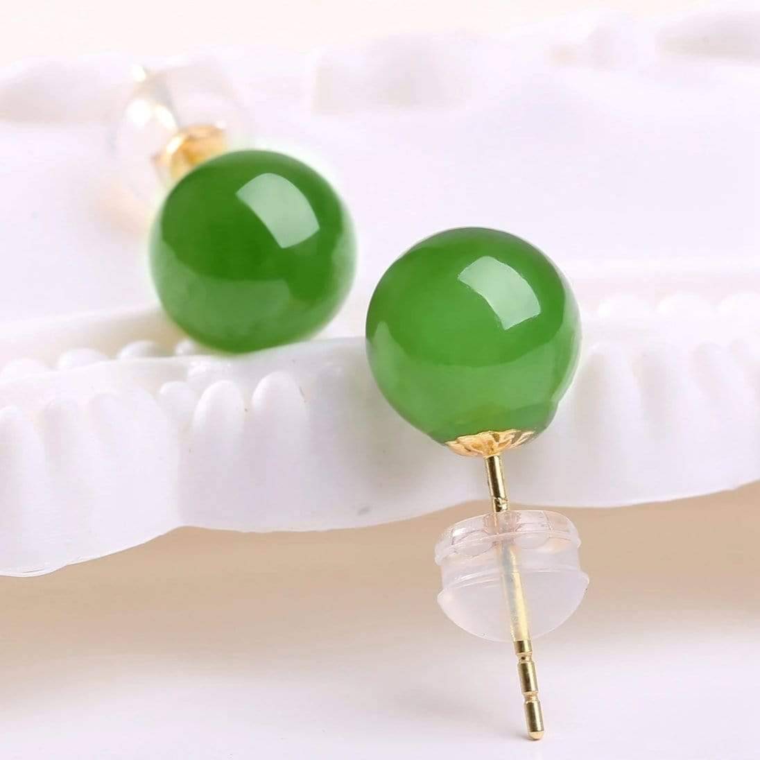 Baikalla Jewelry Gold Jade Earrings 6 mm / 18K Yellow Solid Gold Baikalla™ &quot;Classic Jade Stud&quot; 18K Gold Genuine Nephrite Green Jade Beads (high quality) Earrings