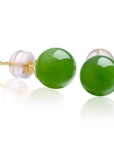 Baikalla Jewelry Gold Jade Earrings 9.5 mm / 18K Yellow Solid Gold Baikalla™ "Classic Jade Stud" 18K Gold Genuine Nephrite Green Jade Beads (high quality) Earrings