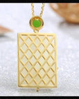 Baikalla Jewelry Silver Gemstone Necklace Genuine Nephrite White Jade Pendant & Bamboo Designs