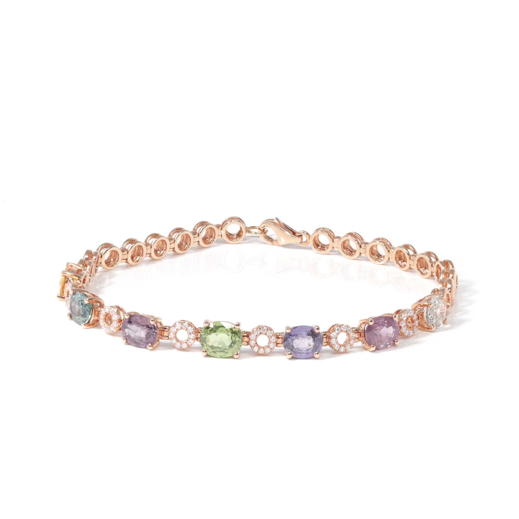 Baikalla Jewelry Gold Ruby Bracelet Baikalla™ 18K Rose Gold Natural Color Sapphire and Diamond Bypass Hinge Bracelet