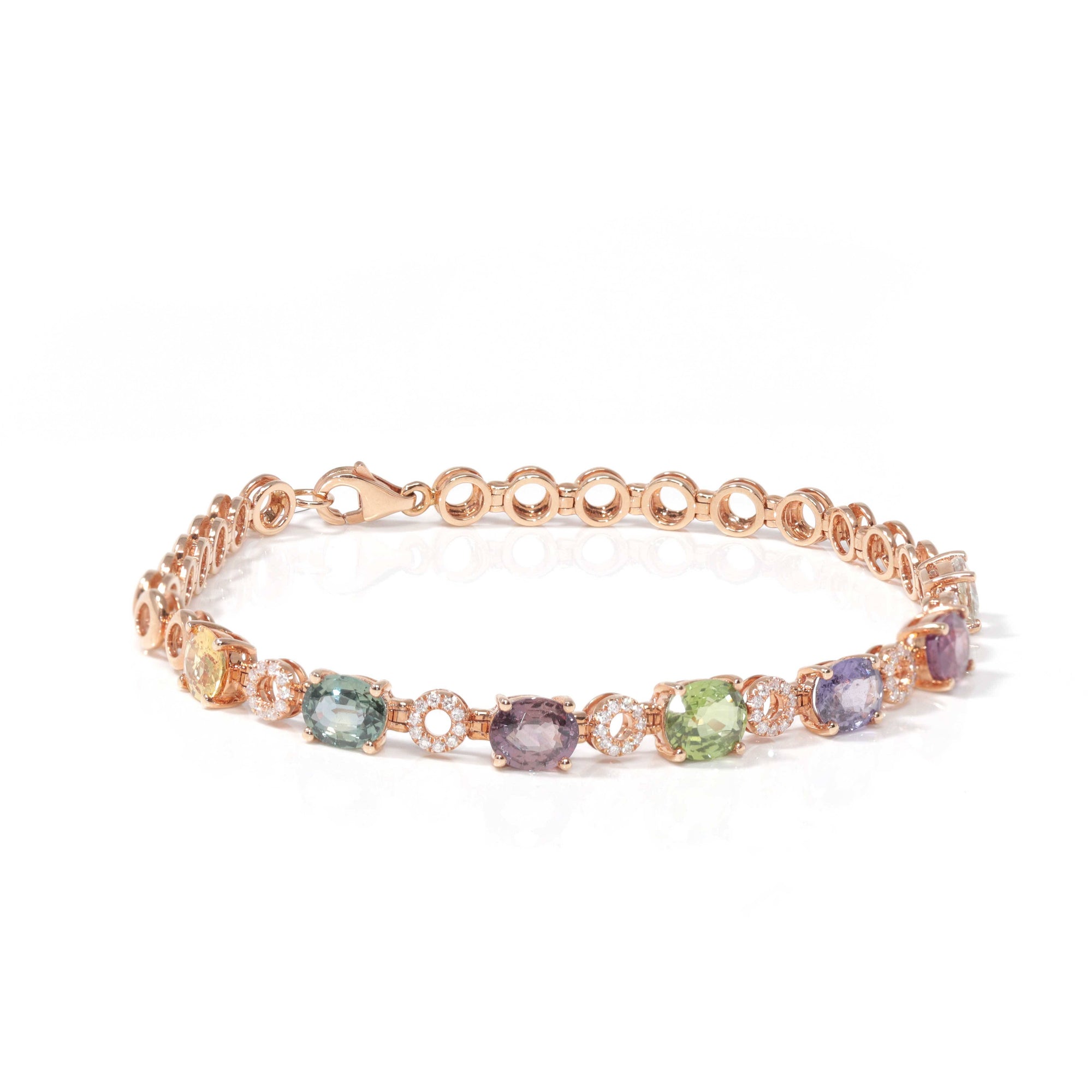 Baikalla Jewelry Gold Ruby Bracelet Baikalla™ 18K Rose Gold Natural Color Sapphire and Diamond Bypass Hinge Bracelet