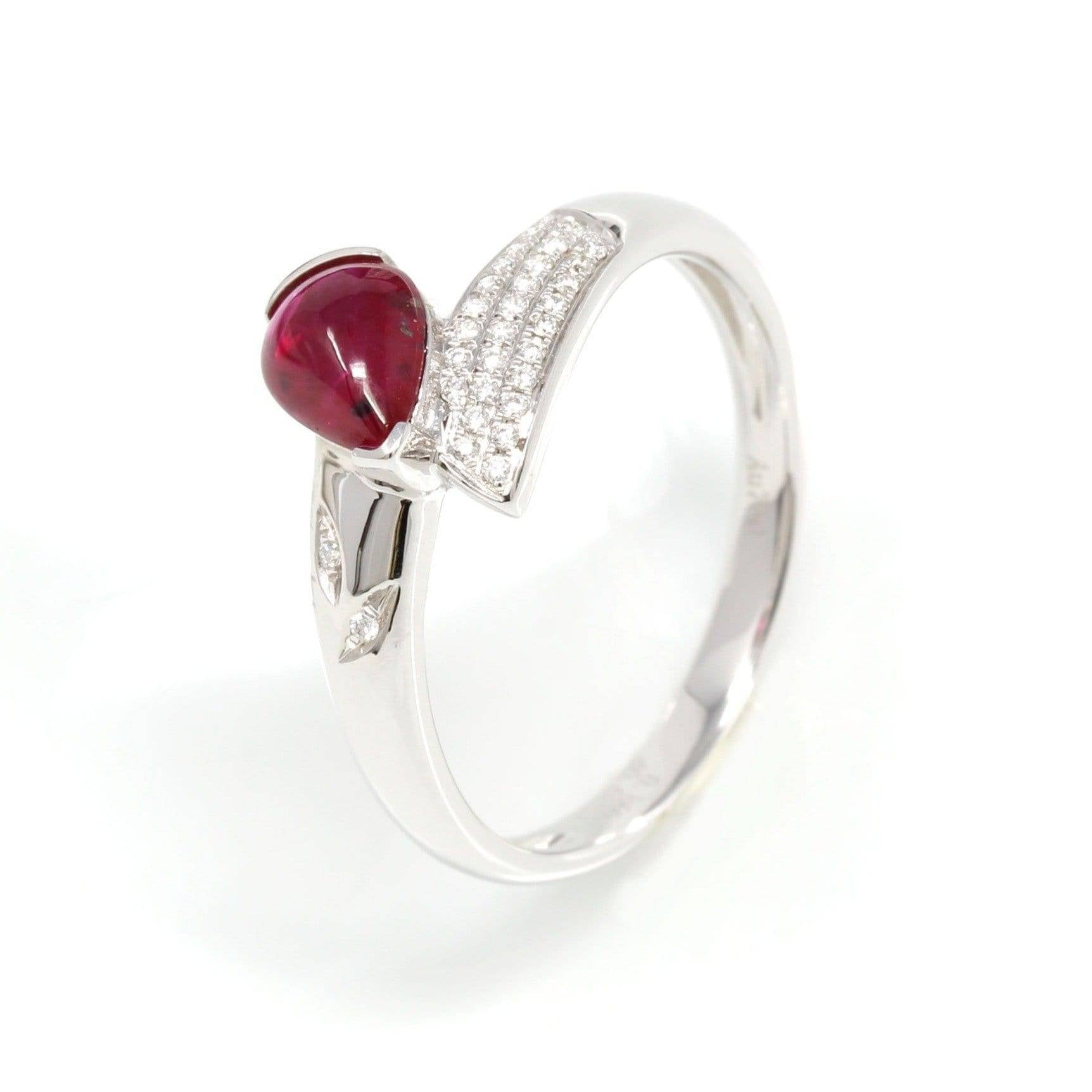 Baikalla Jewelry Gold Ruby Ring 8 18k White Gold Natural Tear Drop Ruby Diamond Anniversary Ring 