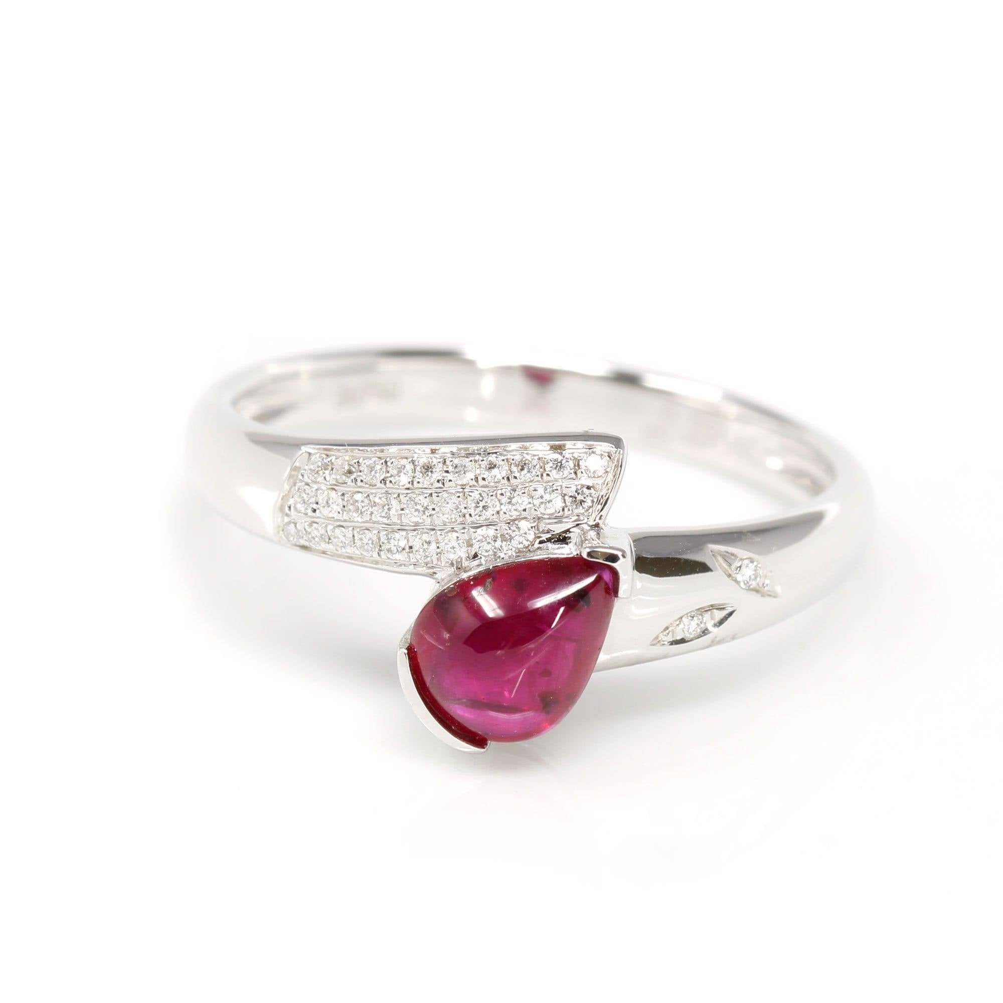 Baikalla Jewelry Gold Ruby Ring 18k White Gold Natural Tear Drop Ruby Diamond Anniversary Ring #R14