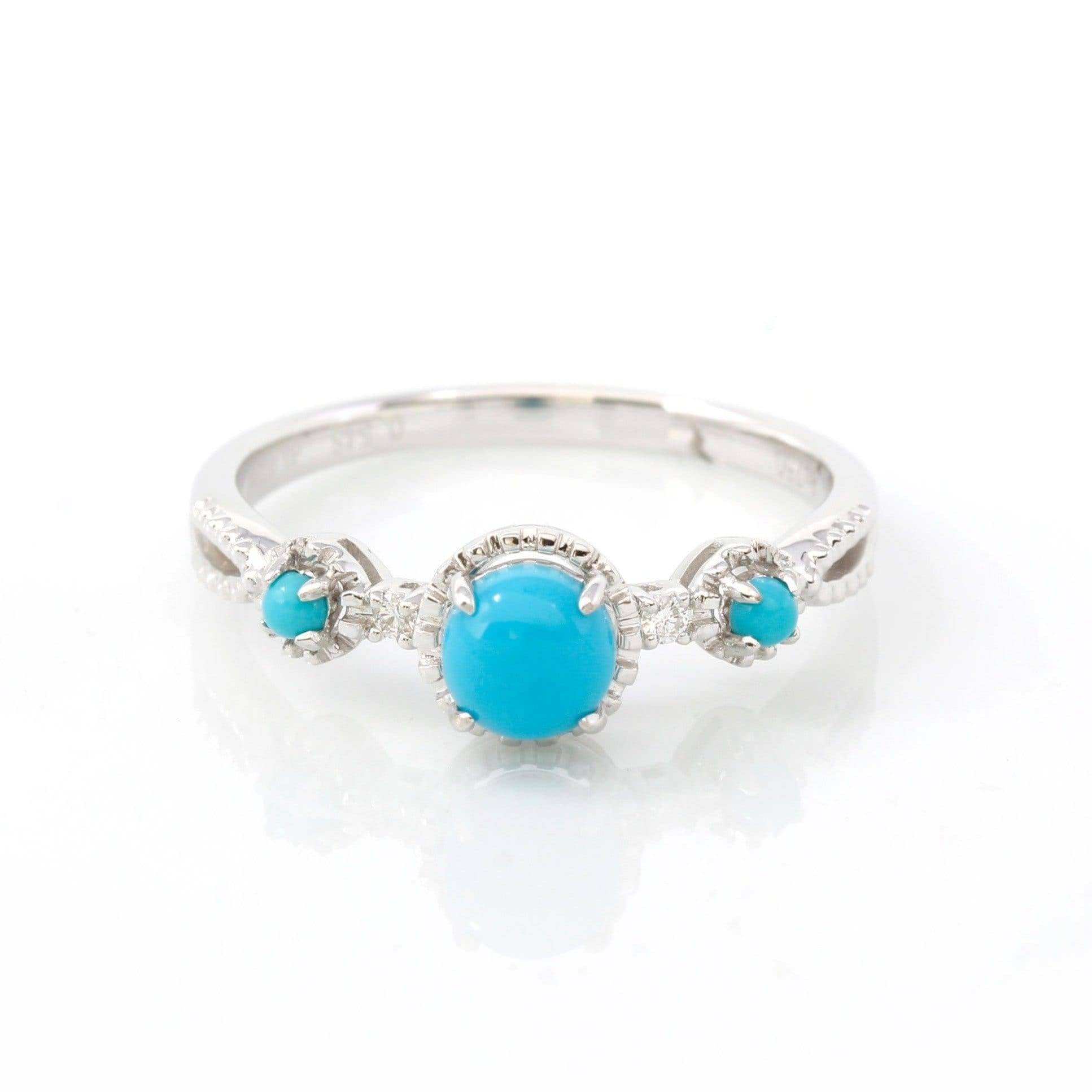 Baikalla Jewelry Turquoise Ring Baikalla™ &quot;Helena&quot; 18k White Solid Gold Genuine Persian Blue 3 Stone Arizona Turquoise Diamonds Ring