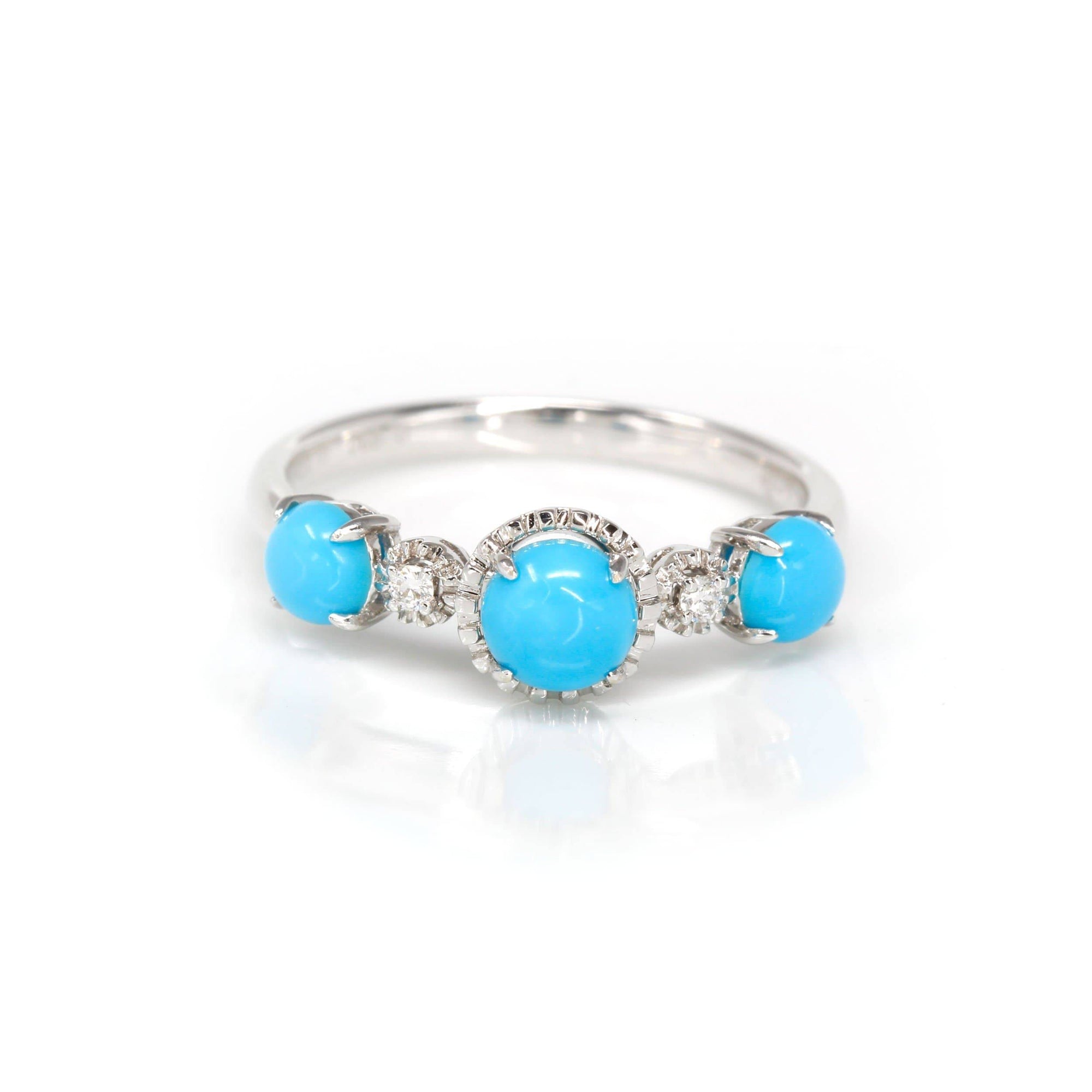 Baikalla Jewelry 18k Gold Turquoise Ring Baikalla™ &quot;Sarah&quot; 18k Gold Genuine 3 Stone Persian Blue Arizona Turquoise Engagement Ring