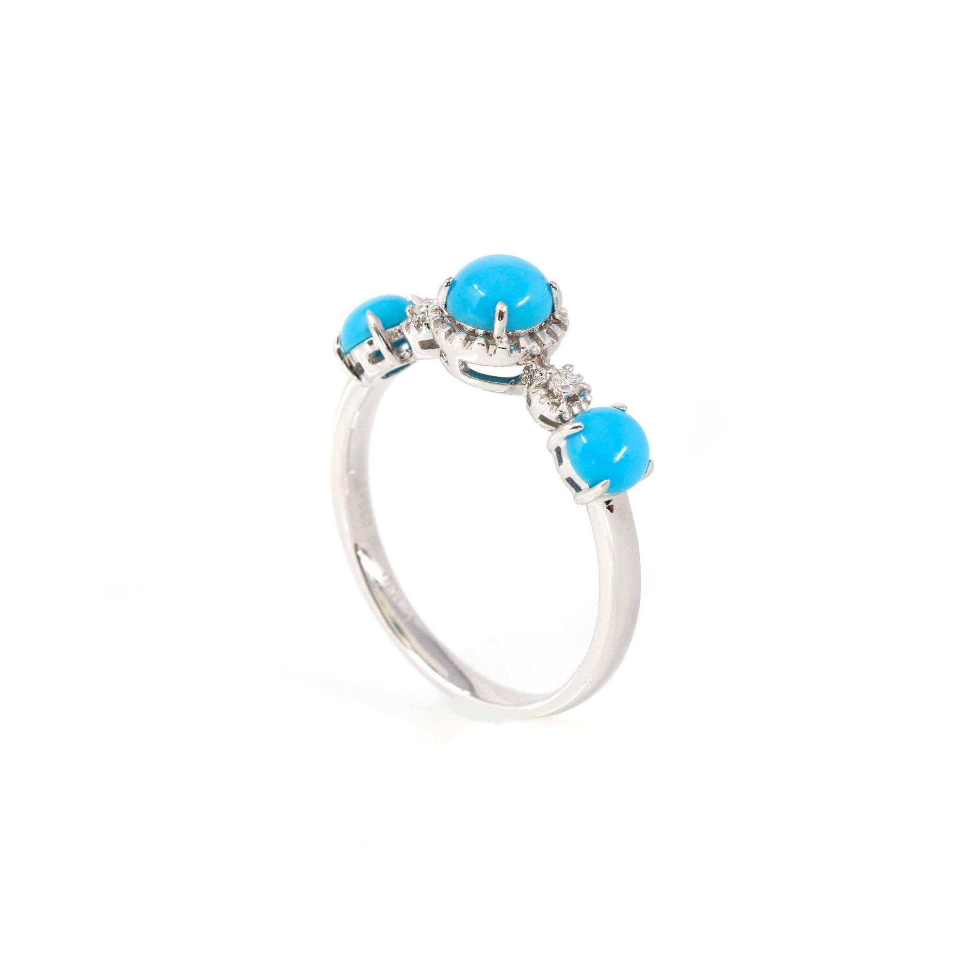 Baikalla Jewelry 18k Gold Turquoise Ring Baikalla™ &quot;Sarah&quot; 18k Gold Genuine 3 Stone Persian Blue Arizona Turquoise Engagement Ring