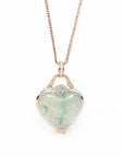 Baikalla Jewelry 18k Gold Jadeite Necklace Baikalla 18K Rose Gold Genuine Burmese Ice Jadeite Heart Pendant with Diamonds High Jewelry