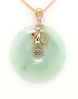 Baikalla Jewelry Gold Jadeite Necklace 18k Rose Gold Genuine Jadeite Constellation (Virgo) Necklace Pendant with Diamonds & Ruby