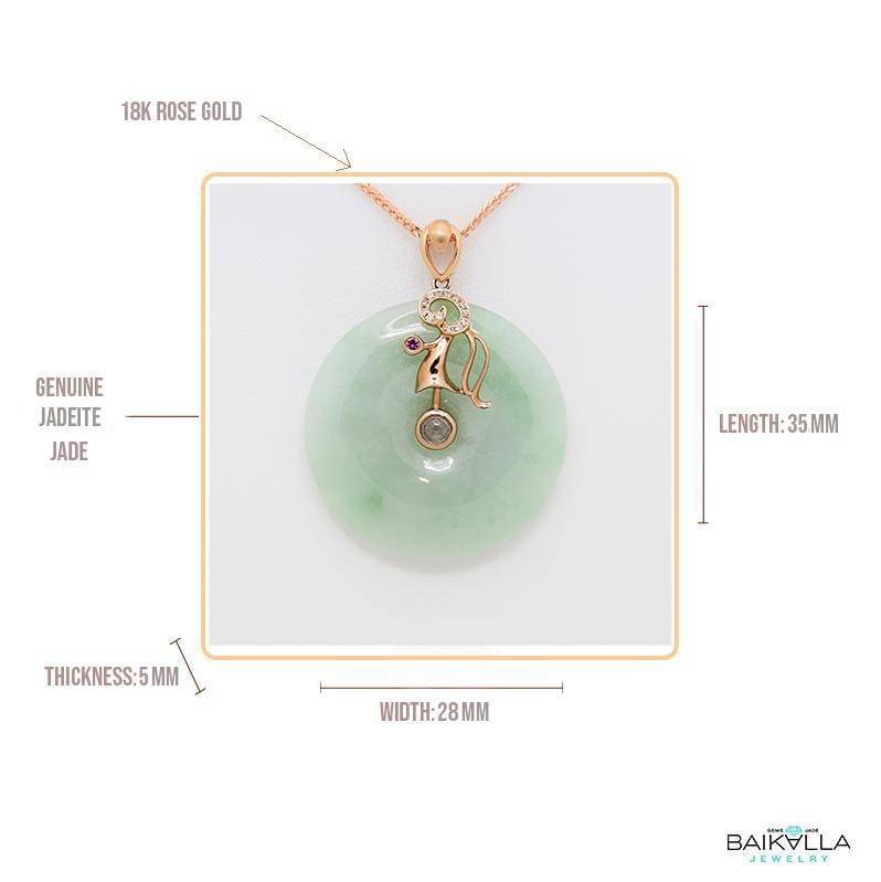 Baikalla Jewelry Gold Jadeite Necklace 18k Rose Gold Genuine Jadeite Constellation (Virgo) Necklace Pendant with Diamonds & Ruby