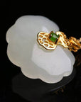 Baikalla Jewelry Silver Gemstone Necklace Genuine White Jade RuYi Pendant Necklace  with 14K Yellow Solid Gold Bail