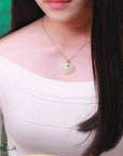 Baikalla Jewelry Silver Gemstone Necklace Genuine White Jade RuYi Pendant Necklace  with 14K Yellow Solid Gold Bail