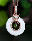 Baikalla Jewelry Silver Jade Necklace Rose Gold Plated Genuine Green and White Nephrite Jade Leopard Necklace with CZ(Rose Gold Plated or Silver)