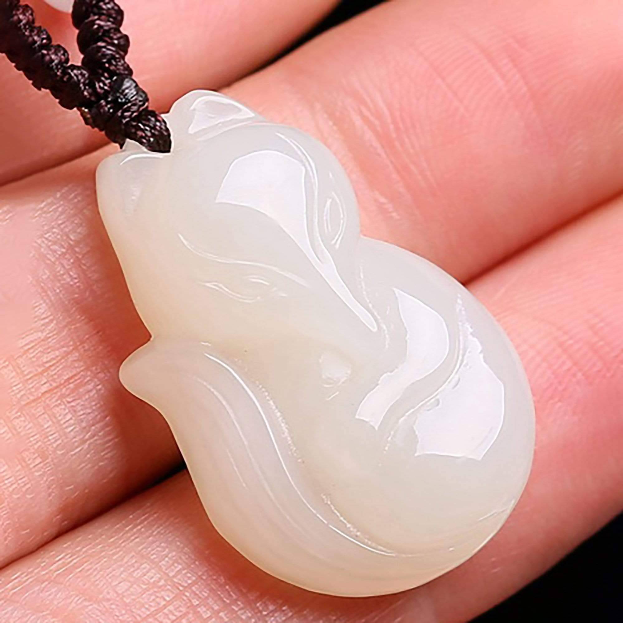 Baikalla Jewelry Jade Pendant Small Fox Genuine Nephrite White Jade Cute Fox Pendant Necklace