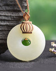 Baikalla Jewelry Silver Gemstone Necklace Genuine Nephrite White & Green Jade Crown Pendant