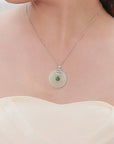 Baikalla Jewelry Silver Gemstone Necklace Genuine Nephrite White & Green Jade Crown Pendant