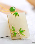 Baikalla Jewelry Silver Gemstone Necklace Genuine Nephrite White Jade Pendant & Bamboo Designs