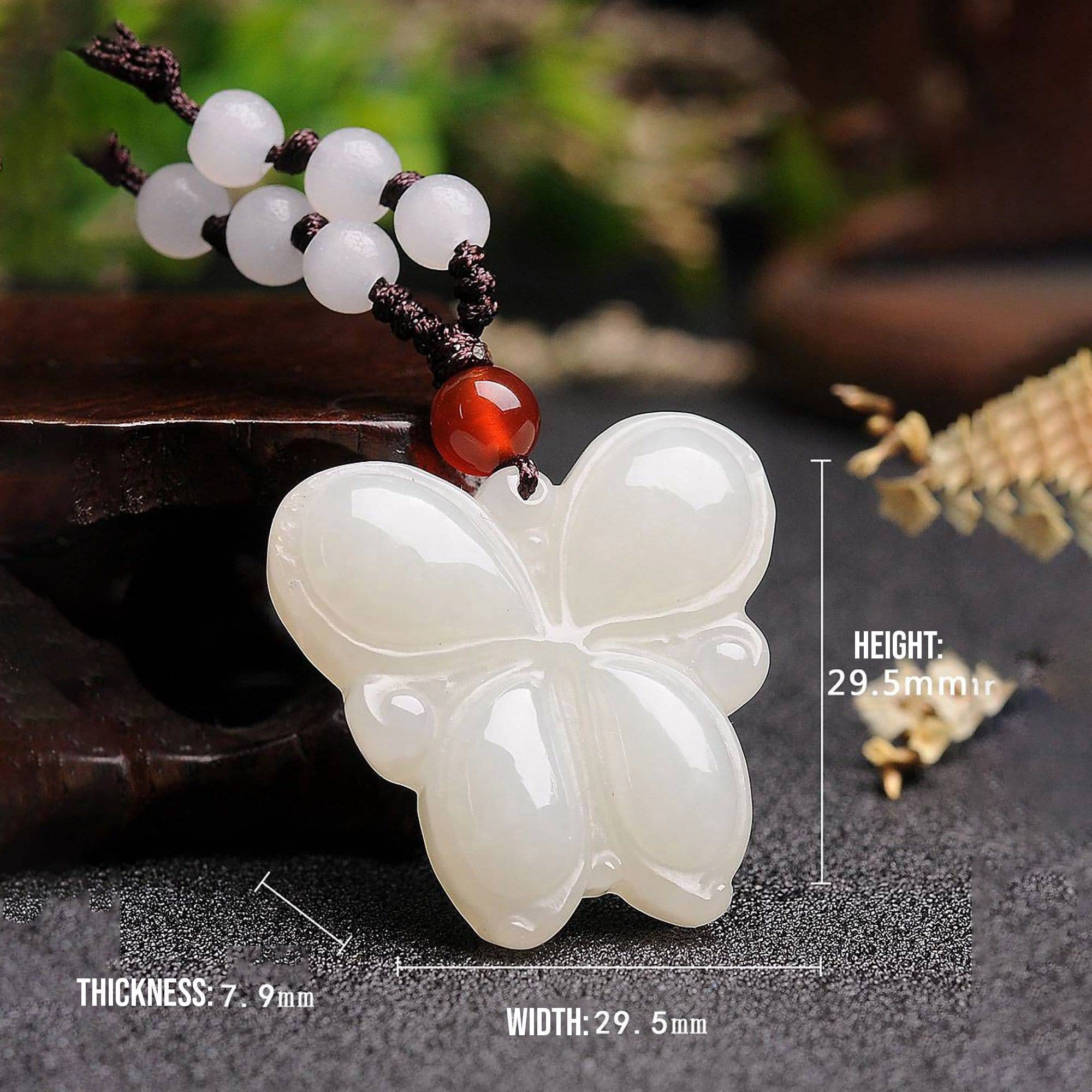 Baikalla Jewelry Jade Carving Necklace Genuine Nephrite White Jade Butterfly Necklace