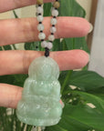 Baikalla "Goddess of Compassion" Genuine Burmese Jadeite Jade Guanyin Lotus Necklace