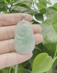 Natural Green Jadeite Jade Ru Yi Necklace With 14k White Gold Bail