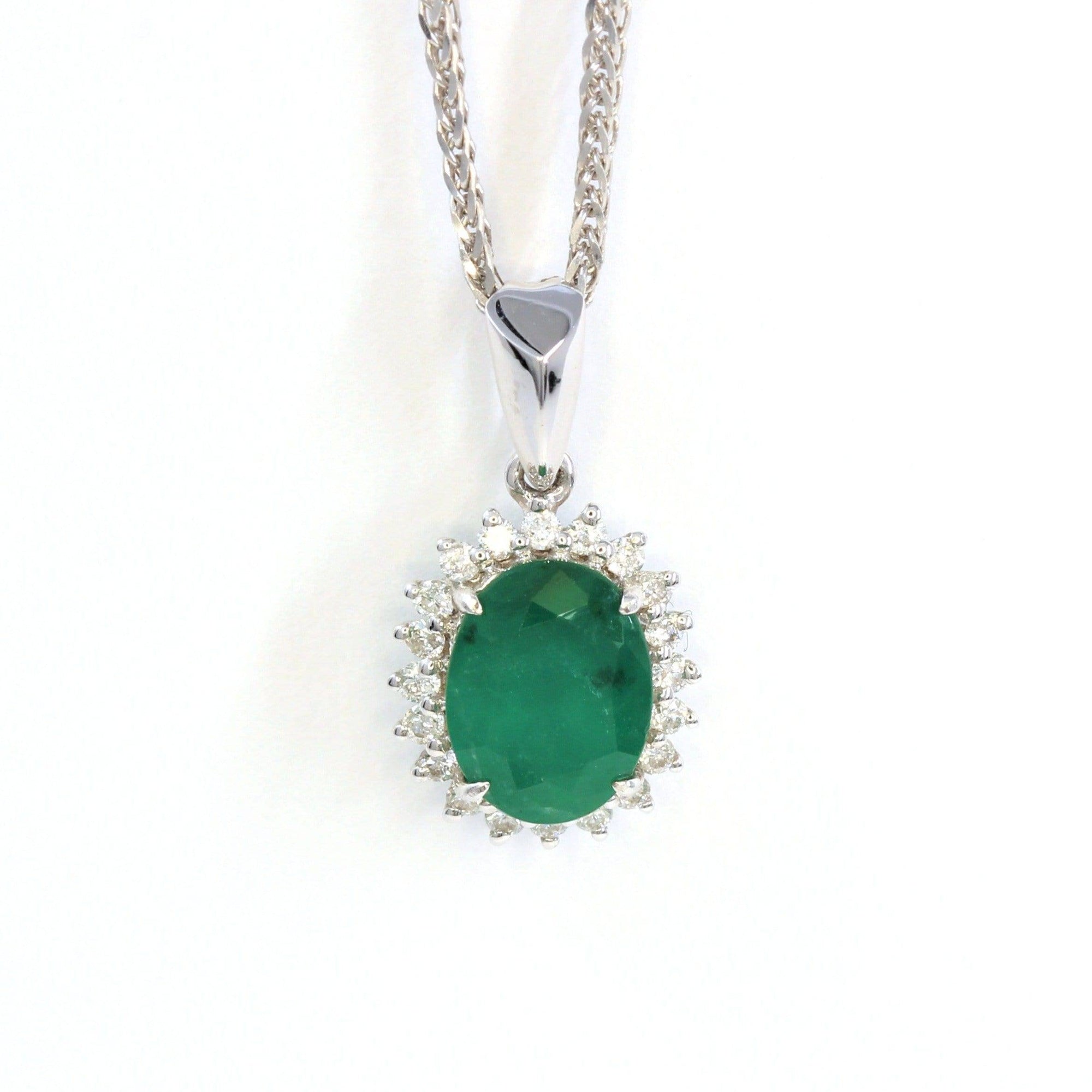 Baikalla Jewelry Emerald Pendant Necklace 18K White Gold Emerald &amp; 1/6 CTW Diamond Pendant Necklace