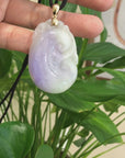 Genuine Lavender Jadeite Jade RuYi Pendant Necklace With 14K Yellow Gold Bail