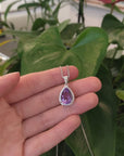 Sterling Silver Natural Amethyst Tear drop Pendant Necklace With CZ