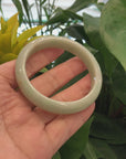 "Princess Half Round" Yellow - Green Genuine Burmese Jadeite Jade Bangle Bracelet (58.49 mm) 