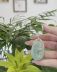 Natural Green Jadeite Jade Ru Yi Necklace With Sterling Silver Bail