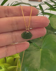 Baikalla™ " Peony Flower " 14k Yellow Gold Genuine Nephrite Green Jade Pendant Necklace