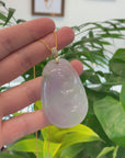 14k Yellow Gold Genuine Burmese Ice Lavender Jadeite Jade RuYi Pendant Necklace