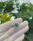 18k White Gold Natural Imperial Green Oval Jadeite Jade Engagement Ring With Diamonds