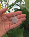 14K White Gold "Ping An Kou" Necklace Lavender Jadeite Jade Lucky KouKou Pendant Necklace