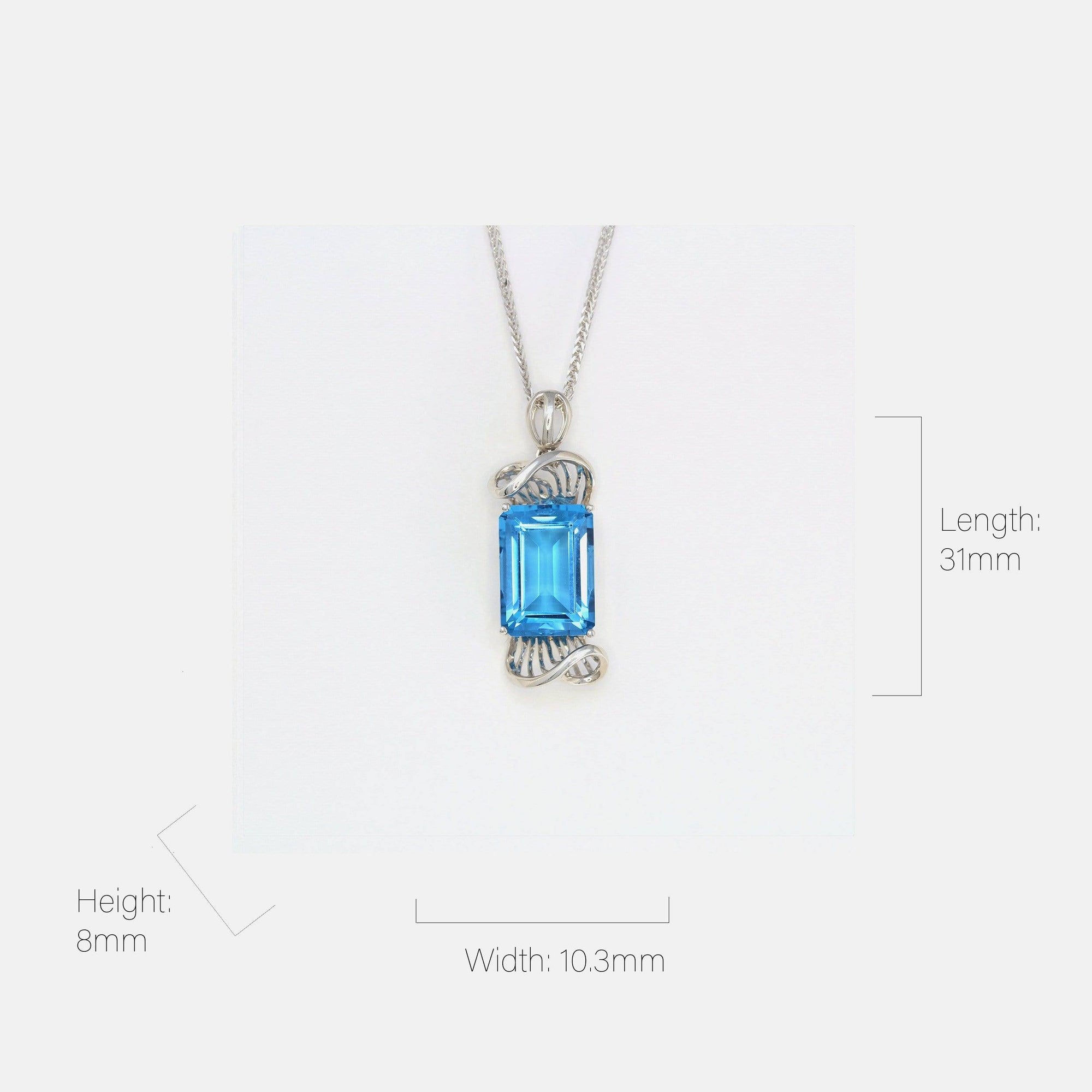 Baikalla Jewelry Gemstone Pendant Necklace 18k White Gold Genuine Swiss Blue Topaz &amp; Diamonds Pendant Necklace