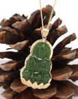 Baikalla Jewelry Gold Jade Pendant Baikalla™ 14K Yellow Gold Genuine Nephrite Green Jade GuanYin Pendant Necklace