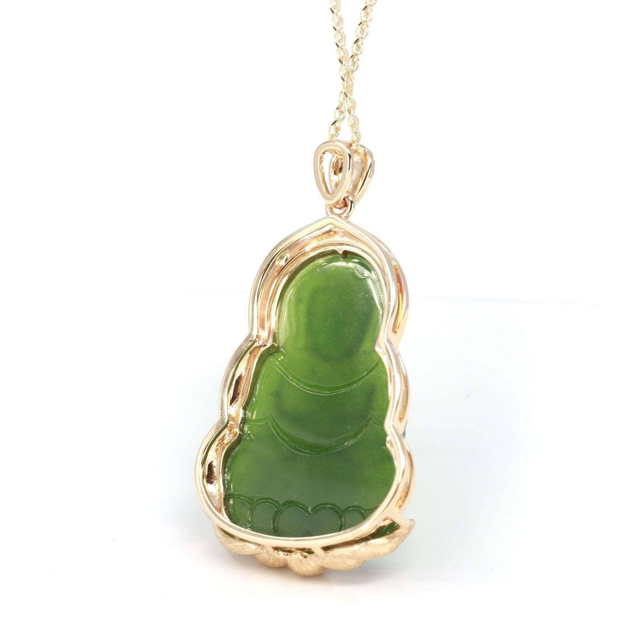 Baikalla Jewelry Gold Jade Pendant Baikalla™ 14K Yellow Gold Genuine Nephrite Green Jade GuanYin Pendant Necklace