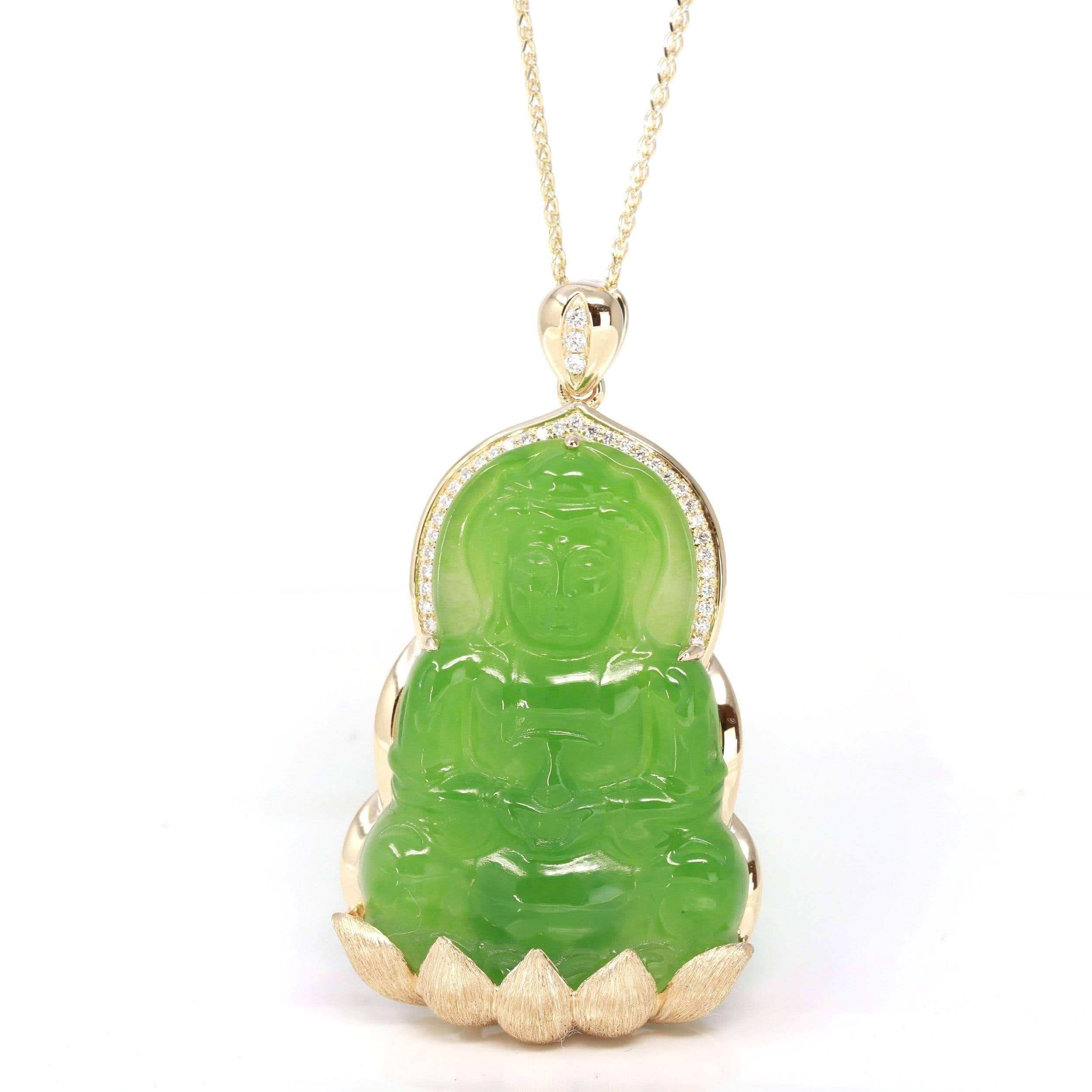 Green Jade Pendant 14k hot Yellow Gold