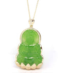 Baikalla Jewelry Gold Jade Pendant Baikalla™ 14K Yellow Gold Genuine Nephrite Luxury Apple Green Jade Guanyin Pendant Necklace With VVS1 Diamonds