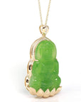 Baikalla Jewelry Gold Jade Pendant Baikalla™ 14K Yellow Gold Genuine Nephrite Luxury Apple Green Jade Guanyin Pendant Necklace With VVS1 Diamonds