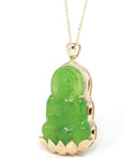 Baikalla Jewelry Gold Jade Pendant Baikalla™ 14K Yellow Gold Genuine Nephrite Luxury Apple Green Jade Guanyin Pendant Necklace With VVS1 Diamonds